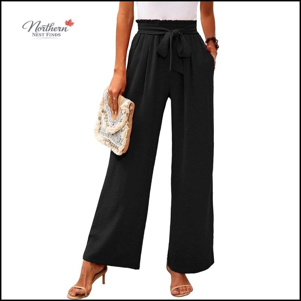 Wide Leg Pants with Adjustable Tie Waist and Pockets